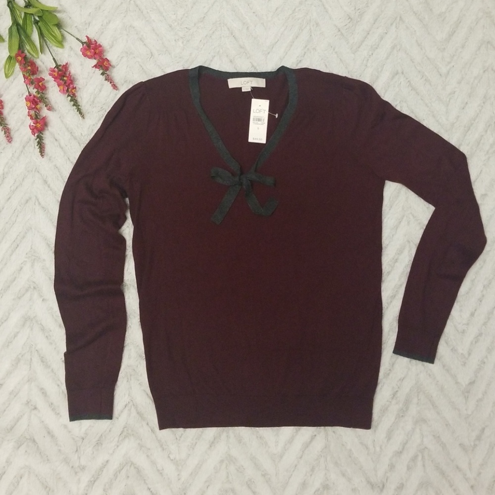 New! LOFT Sweater with Vneck Bowtie Neckline